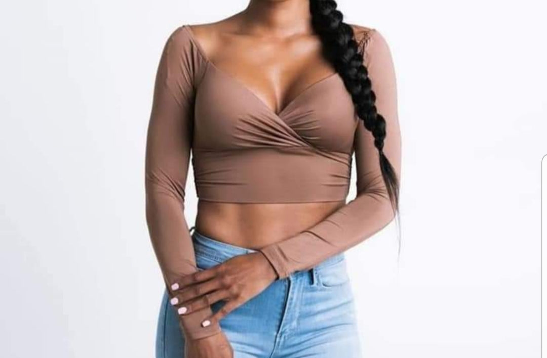 BROWN LOND SLEEVS CROP TOP