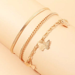 BUTTERFLY ANKLE BRACELETS 3 CHAINS