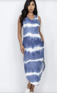 BLUE & WHITE STRIPE TIE-DYE DRESS