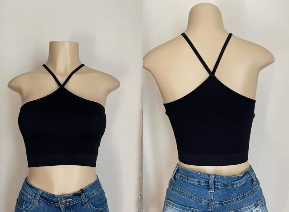 BLACK CROP TOP, ONE SIZE FITS MOST