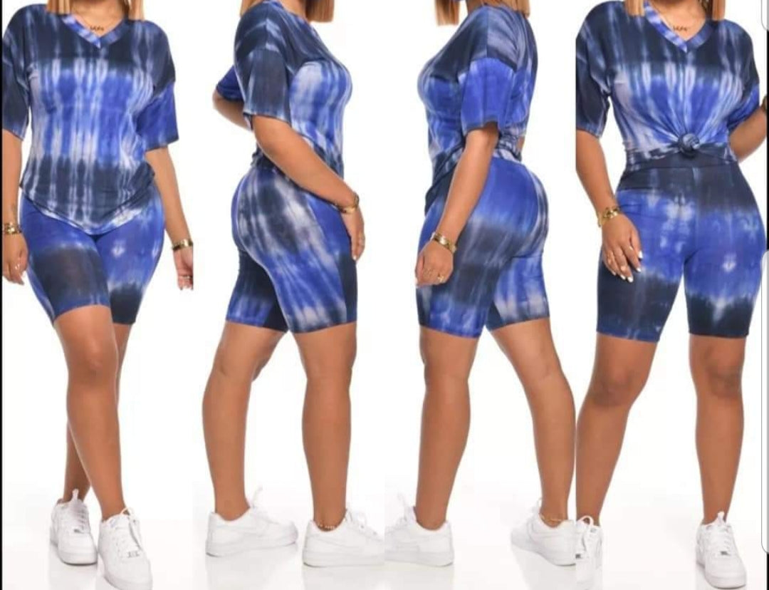 TIE-DYE V-NECK BIKER SHORT SETS