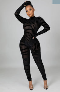 BLACK MESH BEAUTY TWO PIECE FULL BODYSUIT AND SKIRT