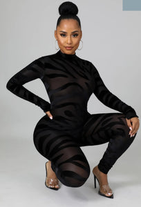 BLACK MESH BEAUTY TWO PIECE FULL BODYSUIT AND SKIRT