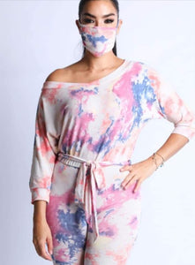 TIE-DYE ROMPER WITH MATCHING MASK
