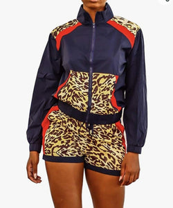 Leopard windbreakers shorts sets