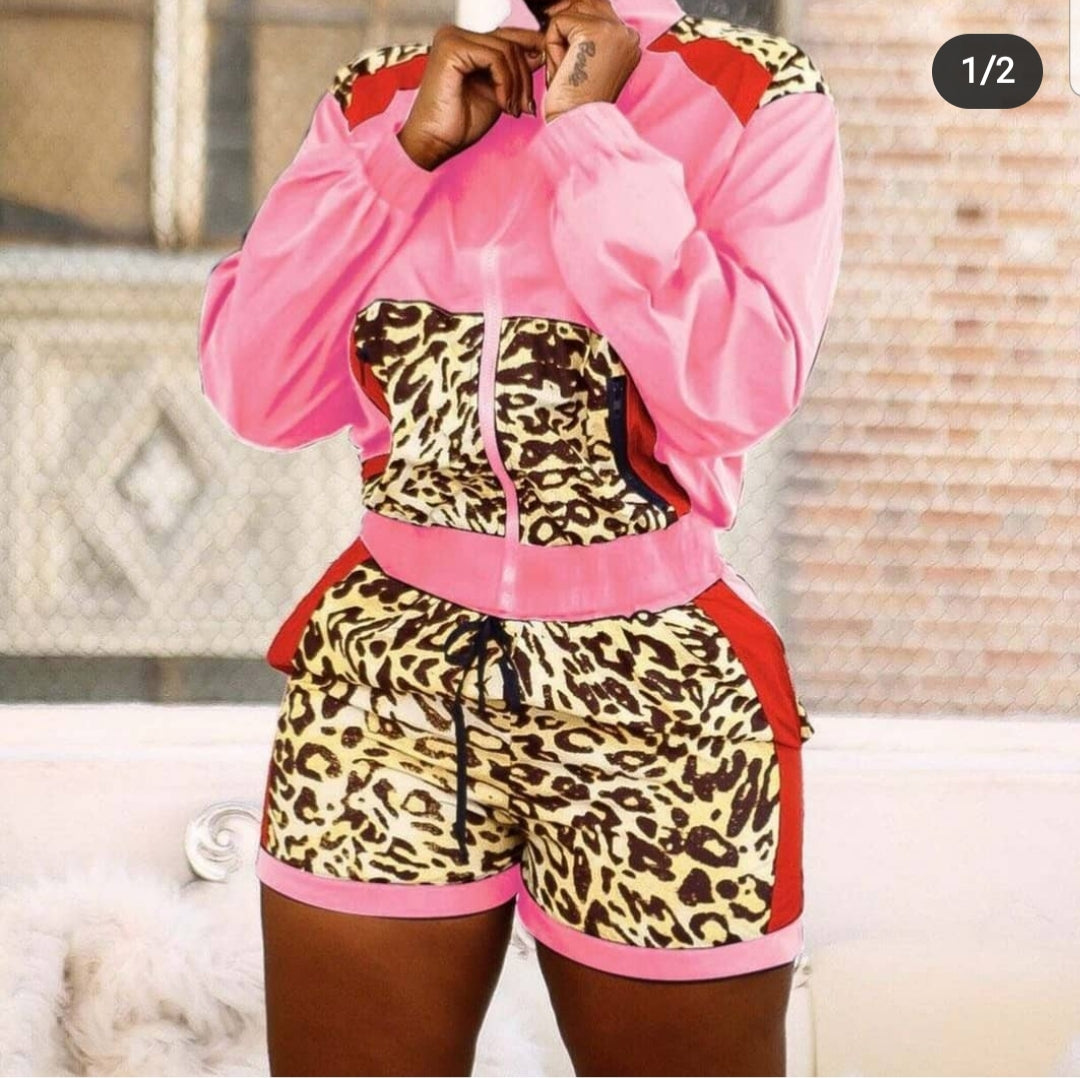 Leopard windbreakers shorts sets