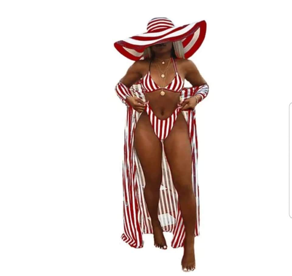 CANDY STRIPE 3 PIECE SWIMSUIT